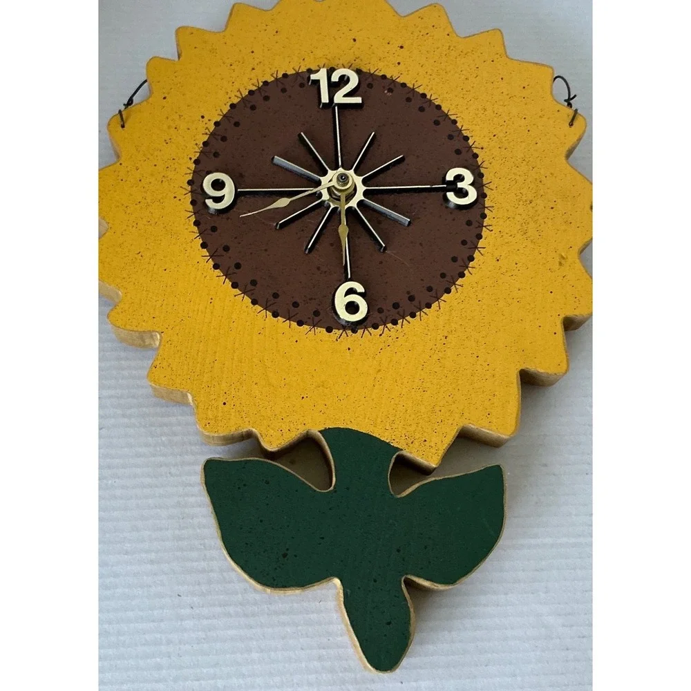 Vintage Sunflower Wood Wall Clock Country Farmhouse Decor Yellow‎ Large